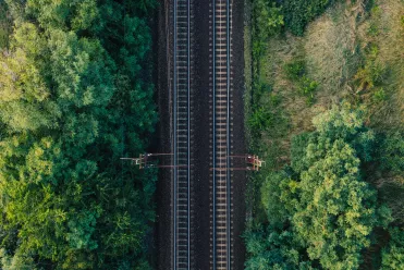 Rail de train dans un environnement arboré